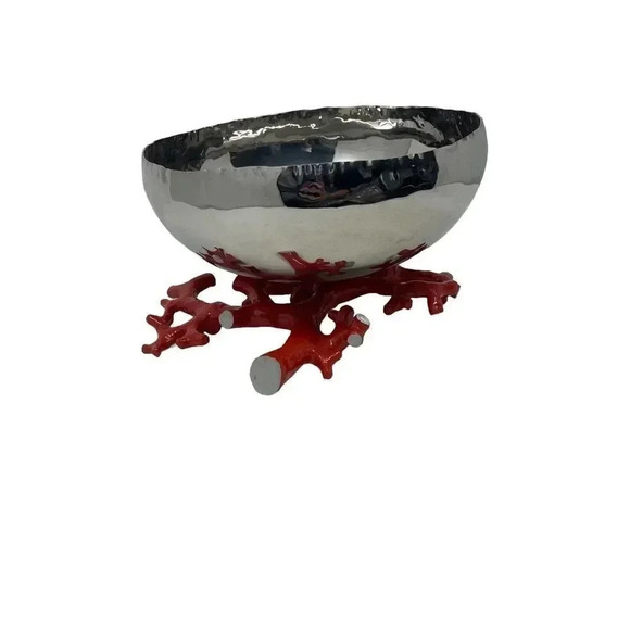 Michael Aram Ocean Reef bowl silver with coral bottom medium size - Picture 5 of 9